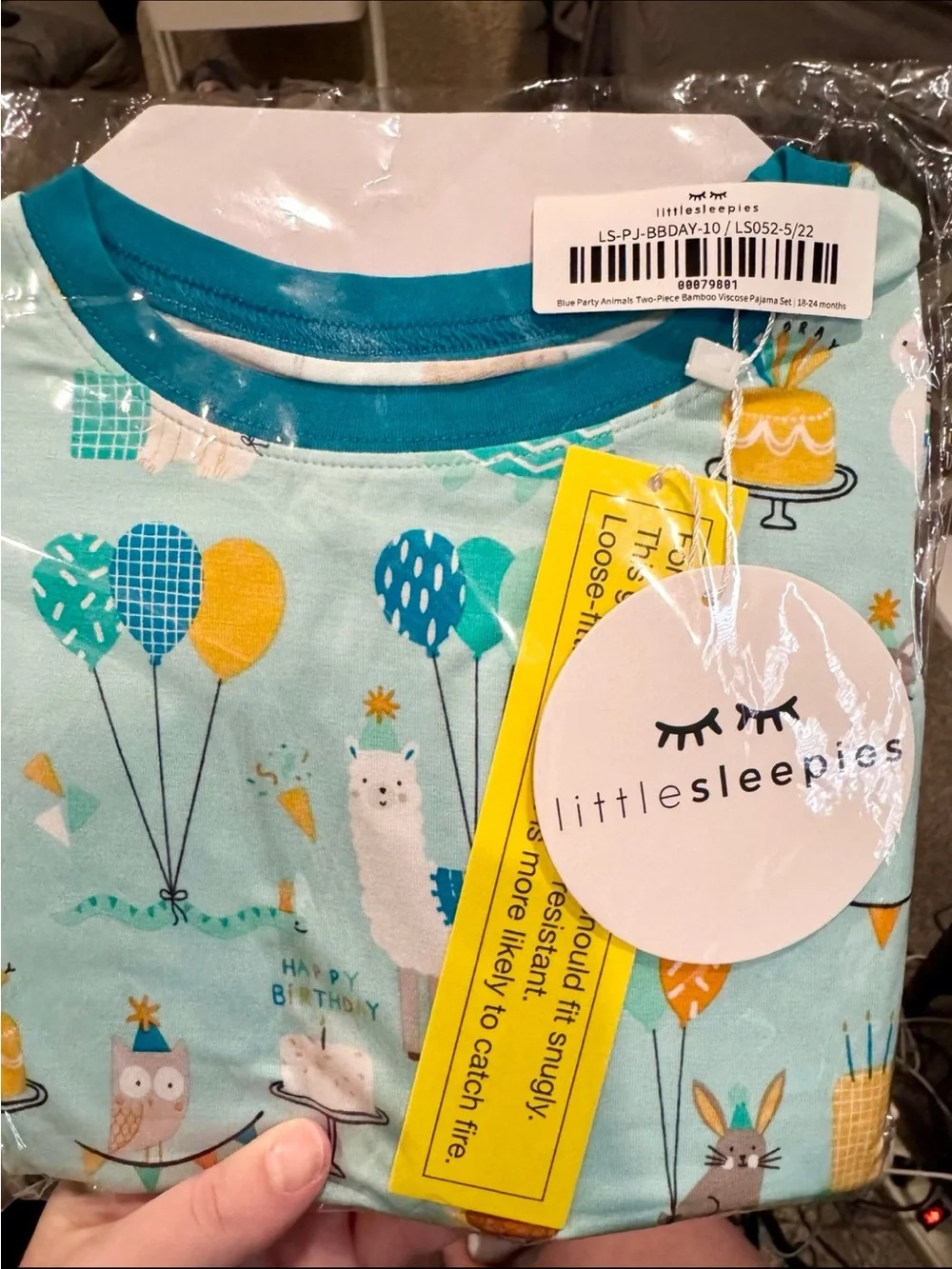 Little sleepies blue party animals size 18-24